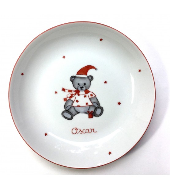 Assiette creuse "Ourson de Noël" (Personnalisable)