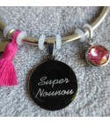 Bracelet gravé "Super Nounou" - Rose