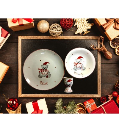Coffret cadeau vaisselle "Ourson de Noël" (Personnalisable)