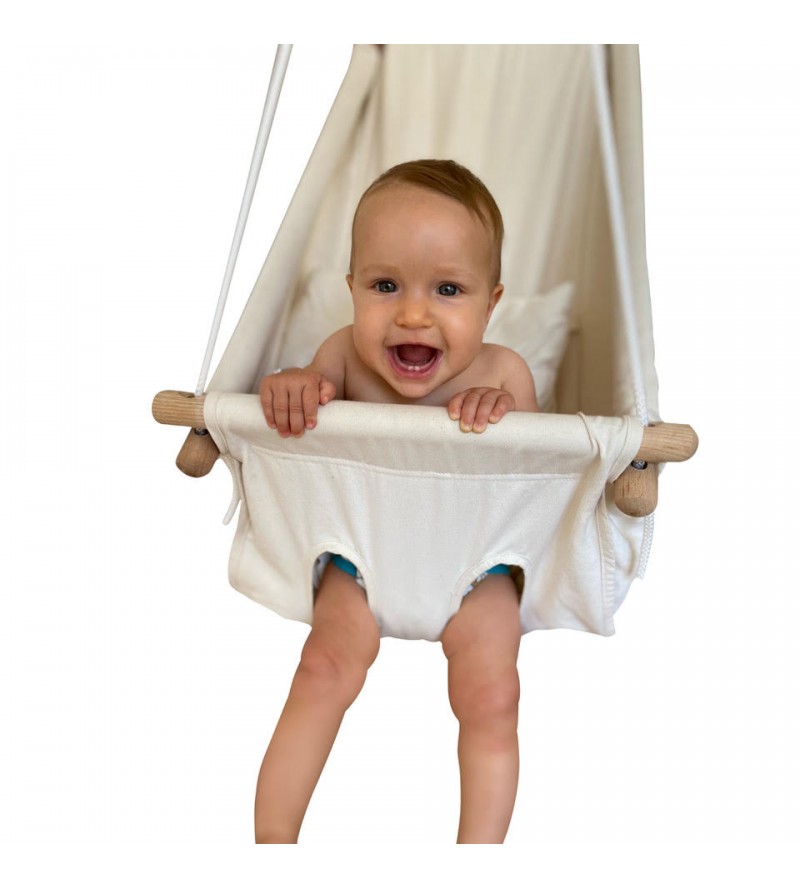 Balancoire hamac bébé en bois et tissu confortable, zebulette de