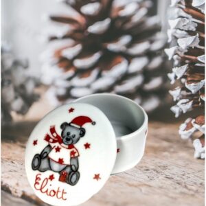 Boîte en porcelaine Ourson de Noël Personnalisable