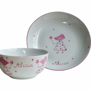 Coffret Assiette & Bol Fée souris personnalisable - 2 coloris
