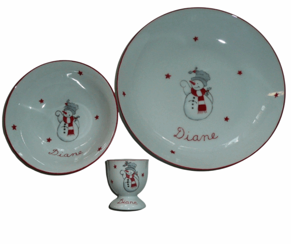 Coffret cadeau vaisselle personnalisée "Bonhomme de neige"