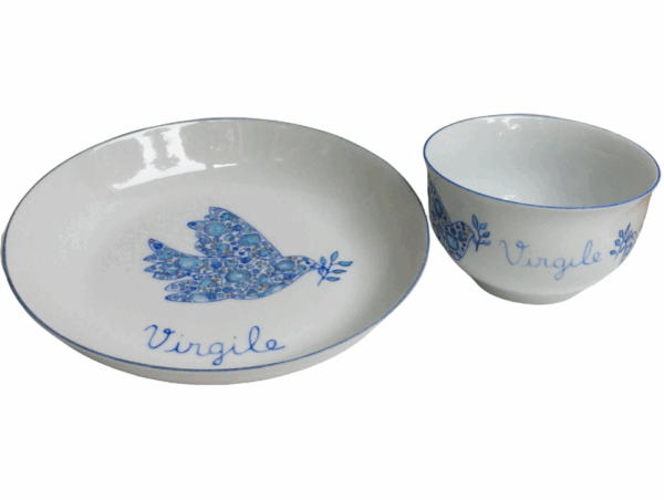 Coffret cadeau vaisselle personnalisée 2 pièces "Colombe liberty" - 2 coloris – Image 2