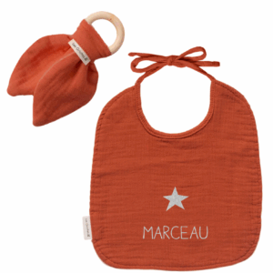 Kit de naissance Anneau de dentition et Bavoir - 6 coloris