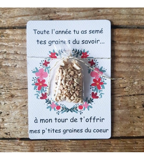 Cadeau maitresse - petite carte et graines à planter - 3 modèles