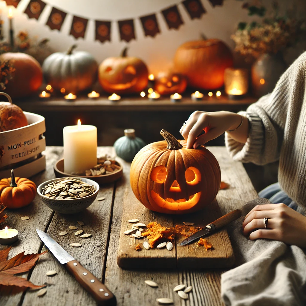 "Citrouille sculptée Halloween avec chapeau de sorcière et bougie, idée décoration DIY pour enfants"