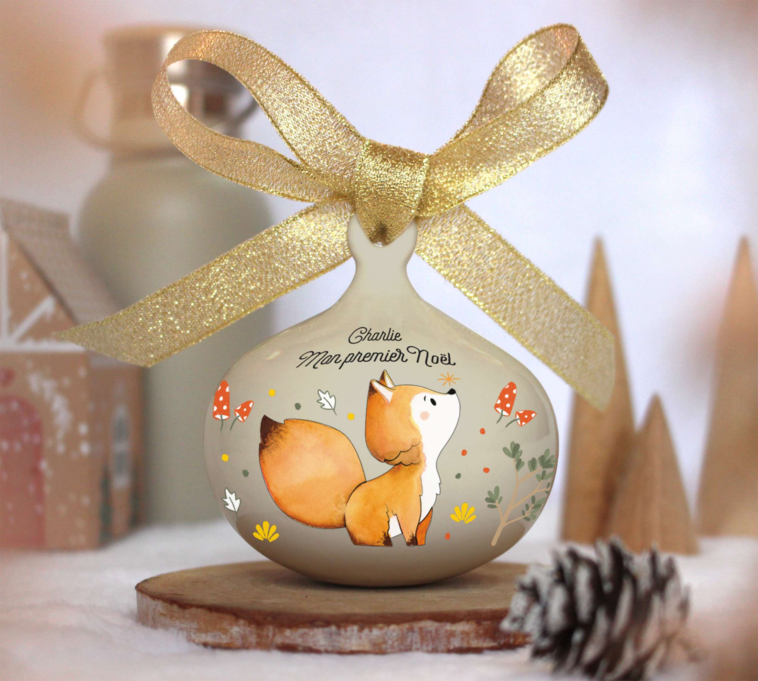 Boule de Noël personnalisée "Bébé renard" - Féerik