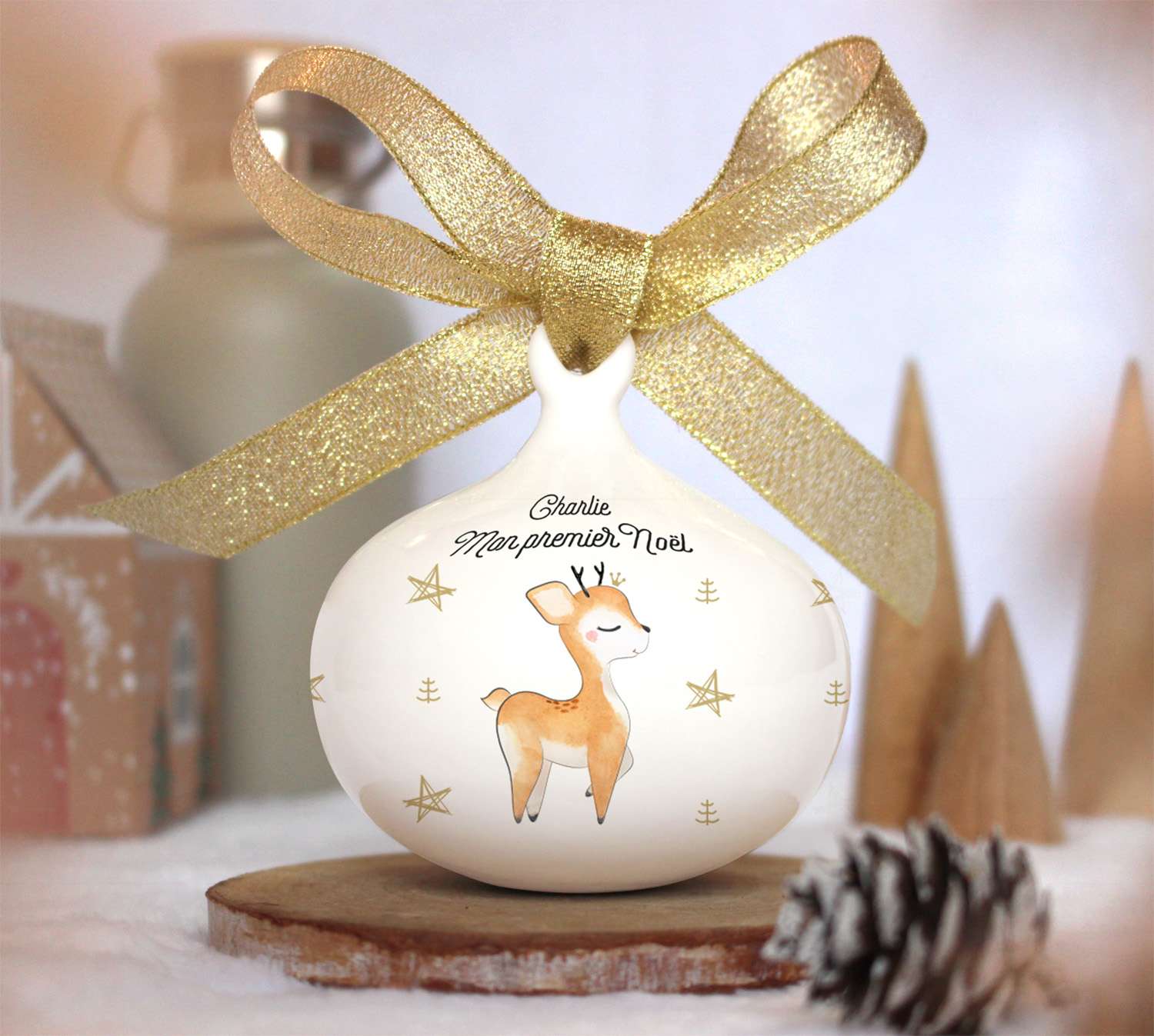 Boule de Noël personnalisée "Bébé renne" - Féerik