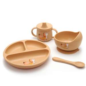 Coffret vaisselle en silicone "Bébé renard"