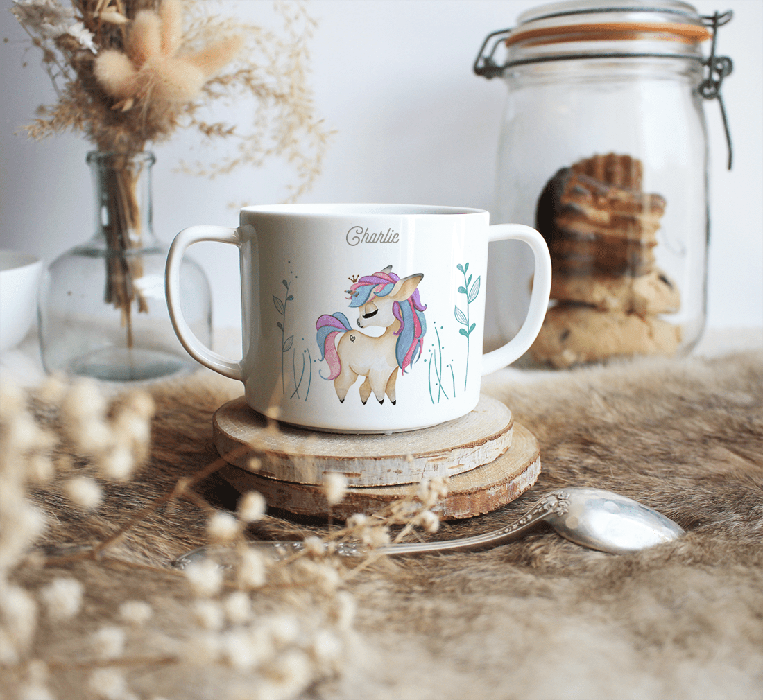 Tasse deux anses personnalisée "Bébé licorne"