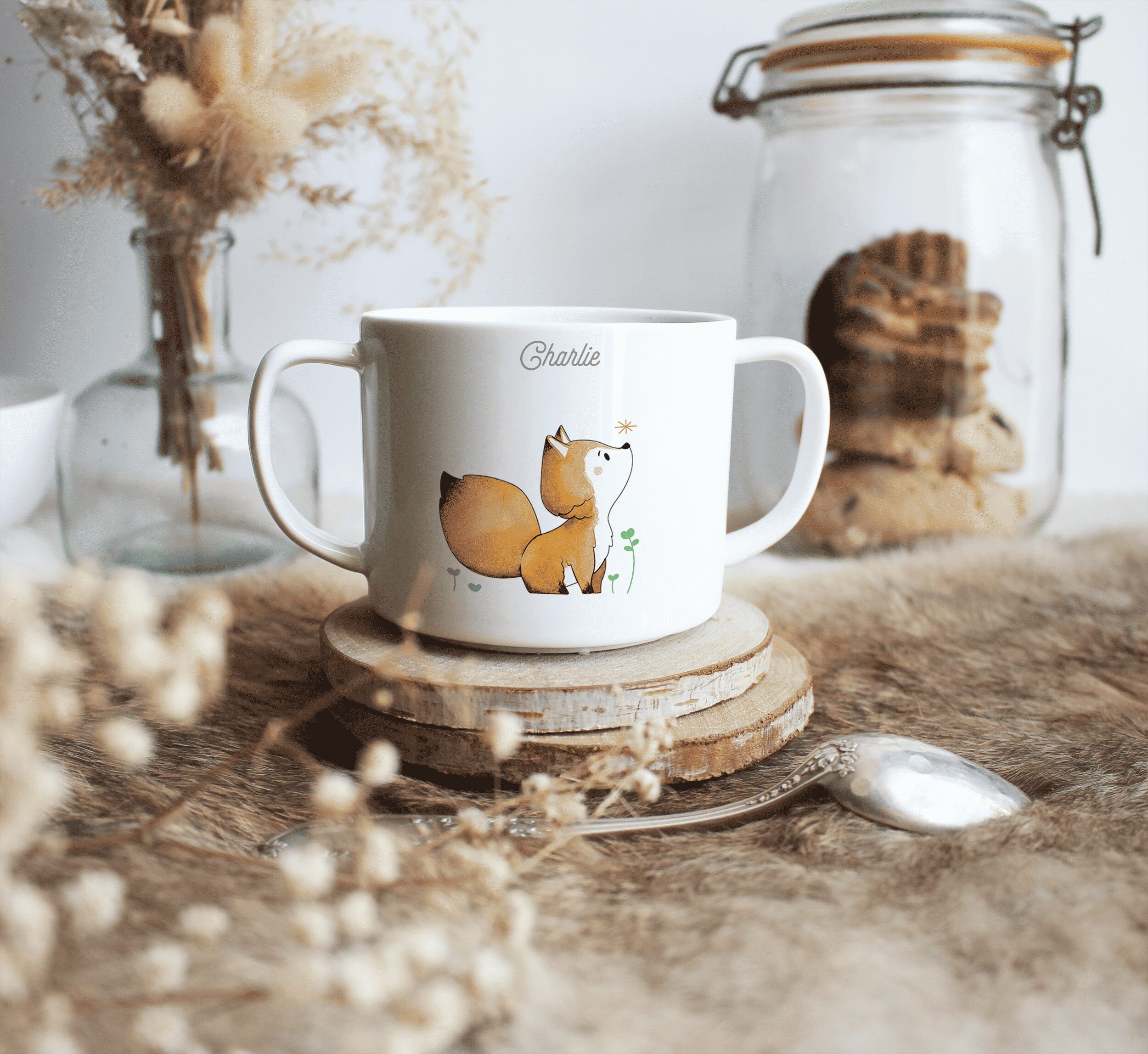 Tasse deux anses personnalisée "Bébé renard"
