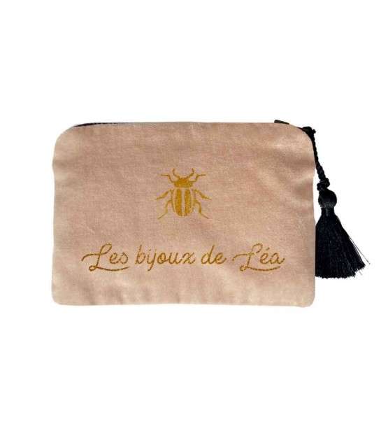 Pochette velours personnalisée Rose poudré