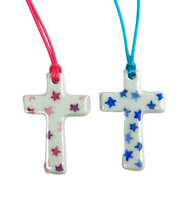 Médaillon Baptême "Croix étoilées" - 2 coloris