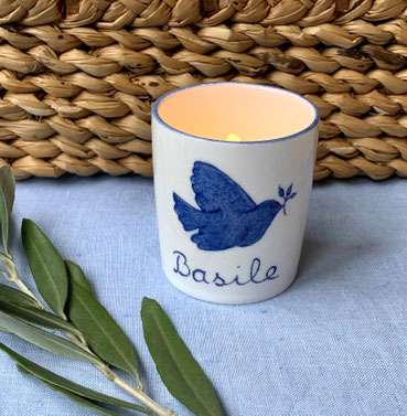Petit bougeoir personnalisé "Colombe uni"