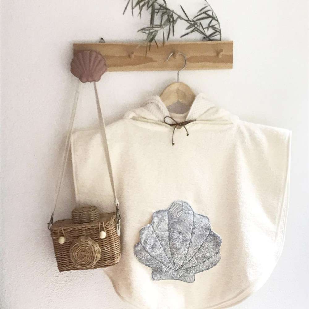 Poncho de bain personnalisable "coquillage gris" - 3 tailles
