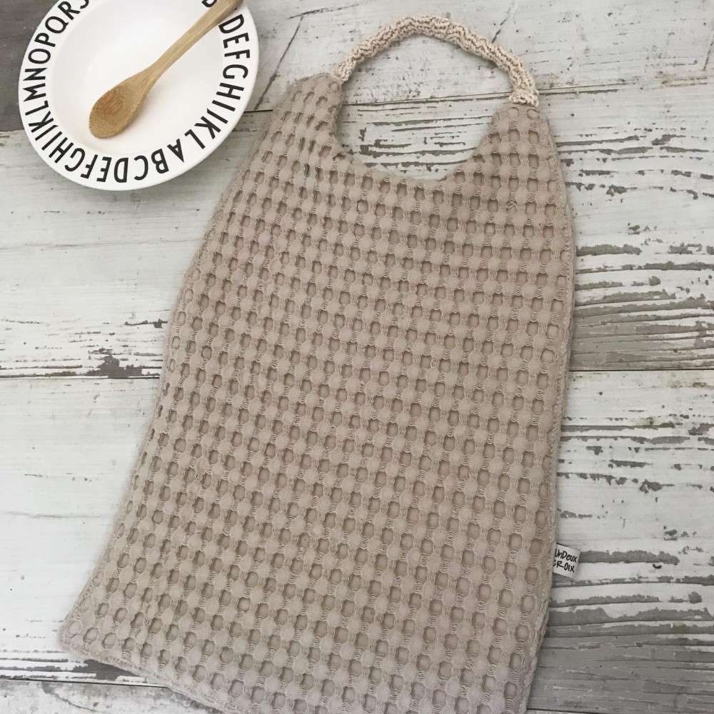 Bavoir élastiqué personnalisé – Coton gaufré beige