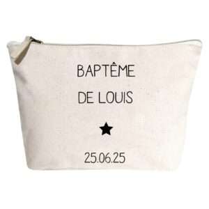 Trousse de toilette baptême ou communion personnalisée 100% coton - crème