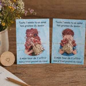 Cadeau Maitresse fin d'année, carte avec graines à planter